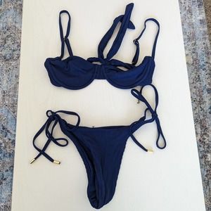 Monday Swimwear Maui Top Palma Bottom Navy Blue Bikini XS Extra Small